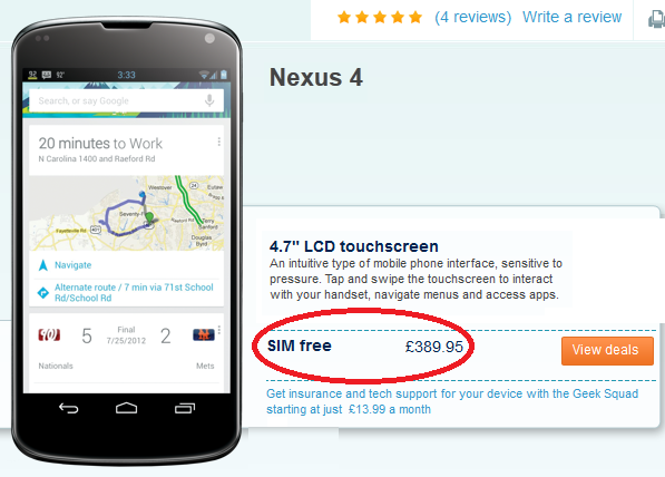 The U.K.&#039;s Carphone Warehouse has the model in stock - Looking for a SIM-free 16GB Google Nexus 4? Here are a couple of places to go