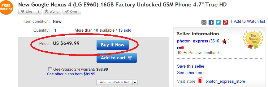 A seller on eBay has sold 19 units of the 16GB Google Nexus 4 for $649.99 - Looking for a SIM-free 16GB Google Nexus 4? Here are a couple of places to go