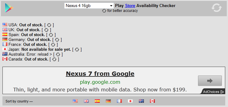 Check the status of that Google Nexus 4 you want - Website lets you check availability of Google Nexus 4 and other Nexus devices at Google Play Store