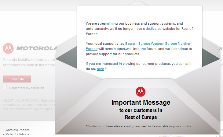 Google shutting down various worldwide Motorola Mobility websites
