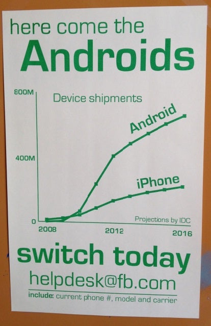 Posters in Facebook's offices pitch Android over iPhone