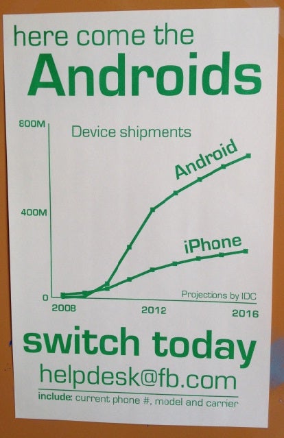 Posters in Facebook&#039;s offices pitch Android over iPhone