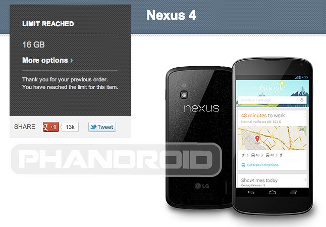 Google Nexus 4 - only two per customer - Google limits Nexus 4 orders: two units per customer