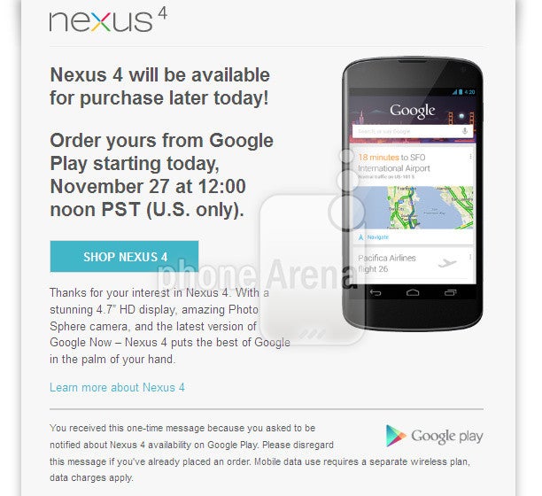 Google Nexus 4 will be back at the Play store later today