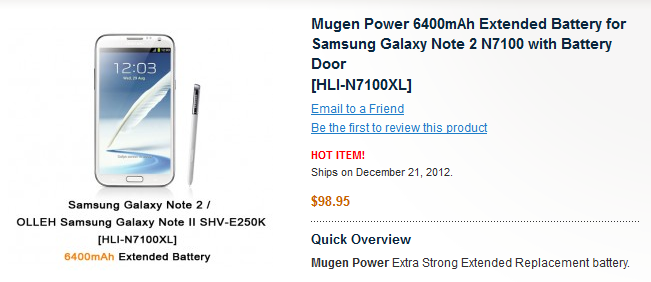 Murgen Power will sell you a 6400mAH cell for the Samsung GALAXY Note II - Samsung GALAXY Note II 6400mAh extended battery offered by Mugen Power