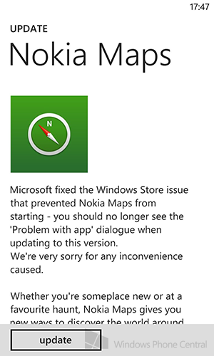 An issue with Nokia Maps is resolved - Nokia Maps updated for Windows Phone 8