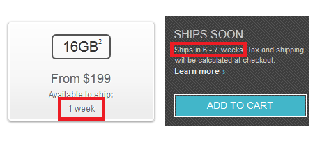 Delivery times for the Apple iPhone (L) and the Google Nexus 4 - You will be able to find the Apple iPhone 5 for the holidays, not the Google Nexus 4