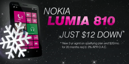 Buy the Nokia Lumia 810 for just $12 down - T-Mobile "12 Days of Value" started Saturday, ends December 12th
