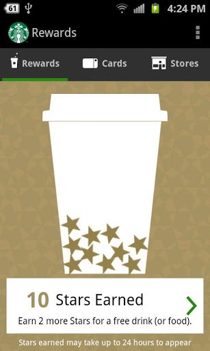 Screenshots from the Starbucks app for Android - Starbucks updated app lets coffee beans play with jelly beans on Android 4.2
