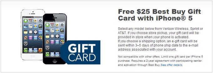 Best Buy gives away $25 gift card when you buy an Apple iPhone 5