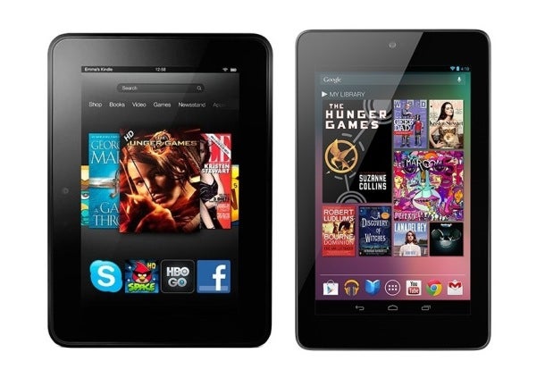 The Amazon Kindle Fire HD (L) and the Google Nexus 7 - Amazon Mom and Amazon Prime members get an exclusive discount on Amazon Kindle Fire tablets
