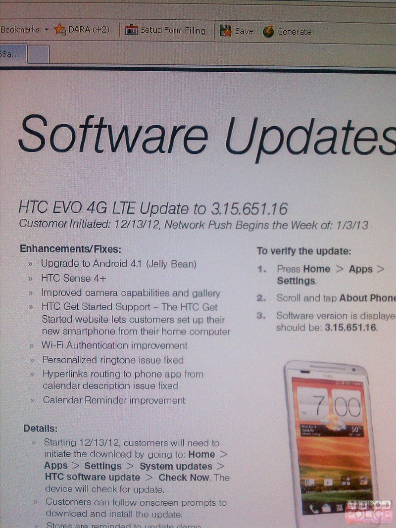HTC EVO 4G LTE might receive Android 4.1 update today