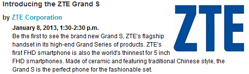 The CES website outs the ZTE Grand S - ZTE Grand S to be revealed at CES, 5 inch screen and all