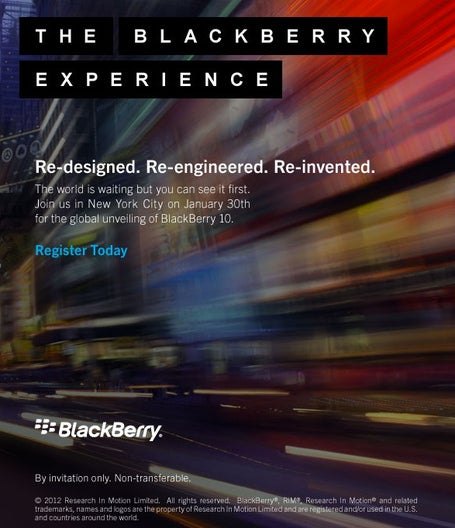 RIM will launch BlackBerry 10 in New York City on January 30th