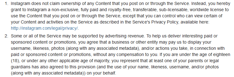 The paragraphs Instagram users are upset with - Instagram&#039;s new ToS allows Facebook to profit from your pictures forever and ever