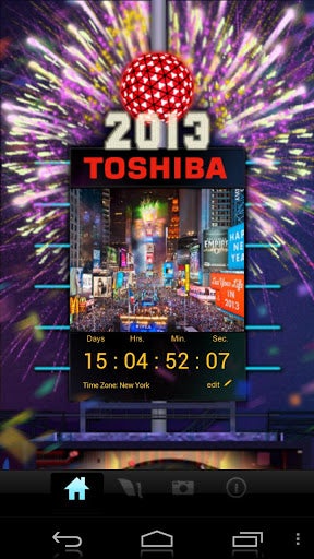 Screenshots from the 2013 Times Square Ball Drop app - Even if you're not in Times Square, you can watch the ball drop in real time over your phone or tablet