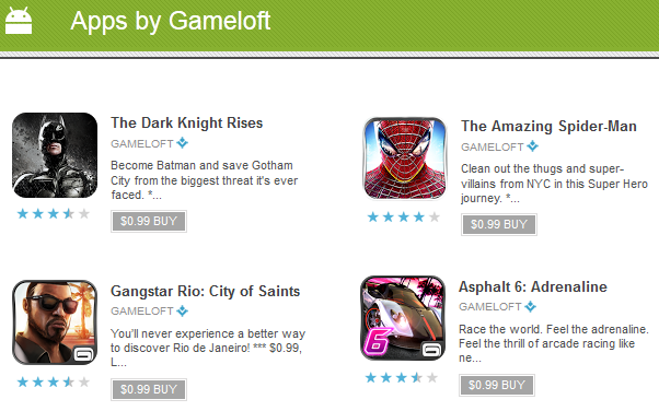 Some of the titles on sale from Gameloft - Gameloft has 99 cent sale on certain games