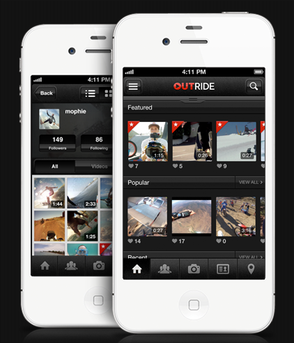 The OutRide app lets you share your videos - Turn your Apple iPhone 4 or Apple iPhone 4S into a sports camera using the mophie OutRide