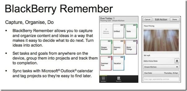 BlackBerry Remember is like Task for BlackBerry 10 - BlackBerry Remember, task app for BlackBerry 10, leaks on slide