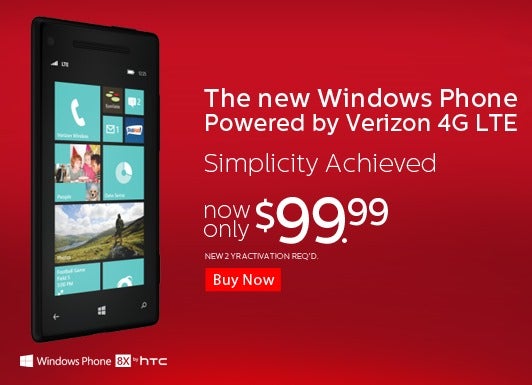 The HTC Windows Phone 8X is $99.99 on contract from Verizon - Verizon slices HTC Windows Phone 8X to $99.99 online with 2-year pact