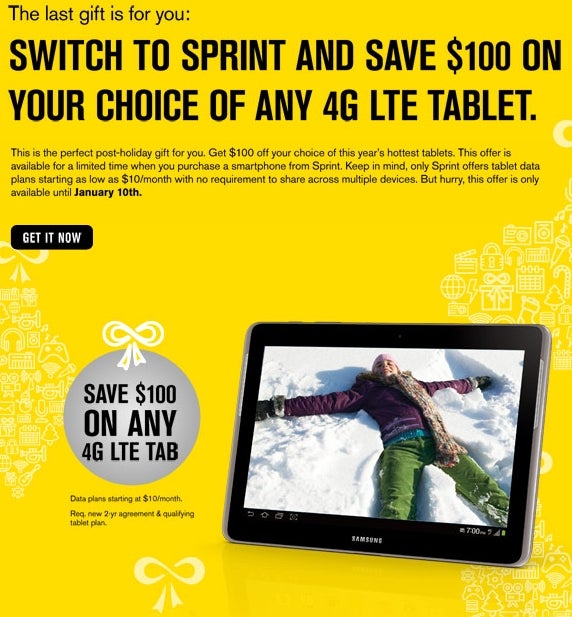 Save $100 on an LTE enabled tablet from Sprint - Sprint allows new customers to take $100 off Apple, Samsung and Motorola tablets by buying a smartphone