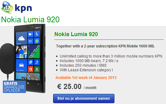 The Nokia Lumia 920 will soon ship via KPN - Nokia Lumia 920 coming to KPN in the Netherlands during the first week of 2013