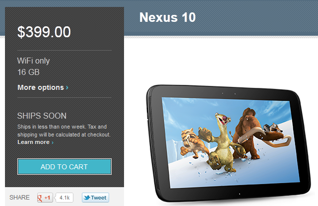 The Google Nexus 10 is back in stock at the Google Play Store - Google Nexus 10 returns to the Google Play Store