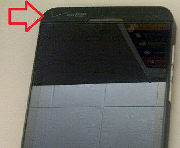 Close-up of Verizon branding - BlackBerry Z10 pictured wearing Verizon branding