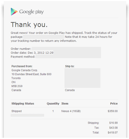 Some Canadians&#039; will soon get their Google Nexus 4 - Google Nexus 4 ships again to Canadians