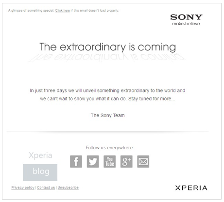Sony says something extraordinary is coming - Sony sends out email to tell us the extraordinary is coming