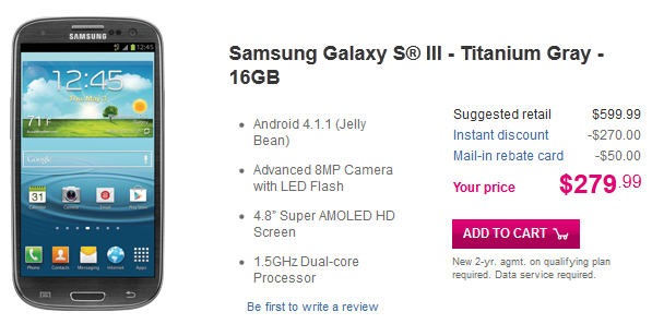 The Samsung Galaxy S III is now available in Titanium Gray from T-Mobile - Titanium Gray Samsung Galaxy S III now available from T-Mobile