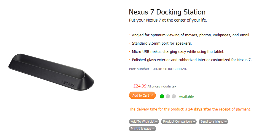 The audio docking station for the Google Nexus 7 from the ASUS Shop in the U.K. - Google Nexus 7 docking station found in ASUS Shop in the U.K.