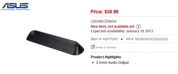 B&amp;amp;H is selling the dock for $39.99 in the states, before shipping costs - Google Nexus 7 docking station found in ASUS Shop in the U.K.
