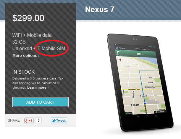 The Google Nexus 7 is now available for T-Mobile 3G - 32GB Google Nexus 7 now available with T-Mobile; Google Nexus 4 coming back to T-Mobile's website