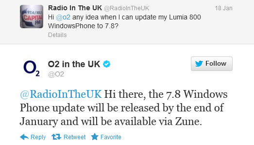 O2 also says that the update will commence January 31st - Windows Phone 7.8 update to start rolling out on January 31st