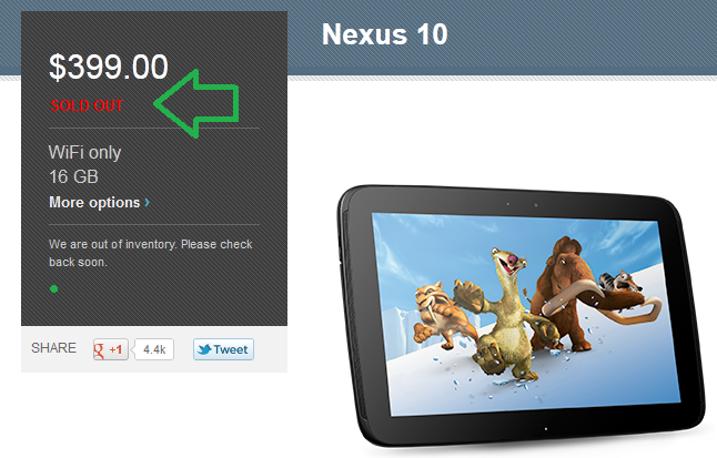 The Google Nexus 10 is sold out again - Google Nexus 10 all sold out in Google Play Store