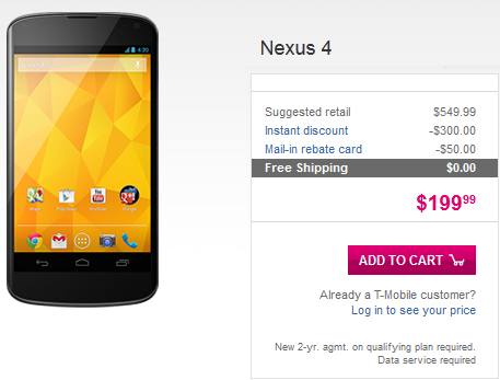 The Google Nexus 4 is in stock, online at T-Mobile - Google Nexus 4 in stock on T-Mobile&#039;s website; device is coming to Australia on February 1st
