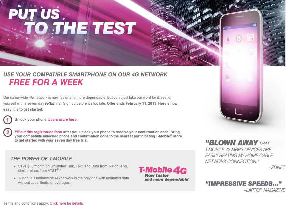 T-Mobile is offering residents of Las Vegas and Seattle a chance to test its 4G service free for one week - T-Mobile giving Las Vegas and Seattle residents a 7-day trial of its 4G network