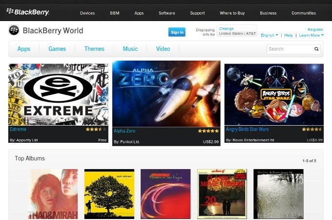 RIM BlackBerry World web storefront is online with apps, music and movies