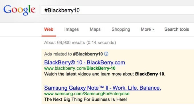 Samsung now has Galaxy series ads for those searching for #Blackberry10