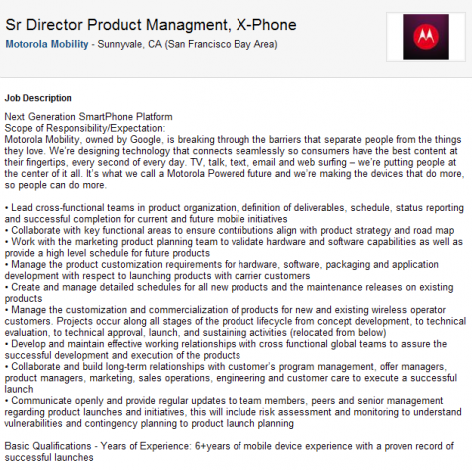 Motorola seeks a Product Manager for the Motorola X - Motorola seeks &quot;product manager&quot; for the Motorola X