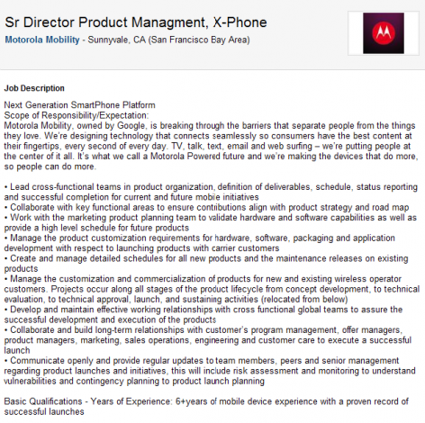 Motorola seeks a Product Manager for the Motorola X - Motorola seeks "product manager" for the Motorola X