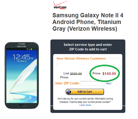 Amazon has a great deal on the Verizon branded Samsung GALAXY Note II - Amazon reduces the price of the Samsung GALAXY Note II to $149.99 for new contracts