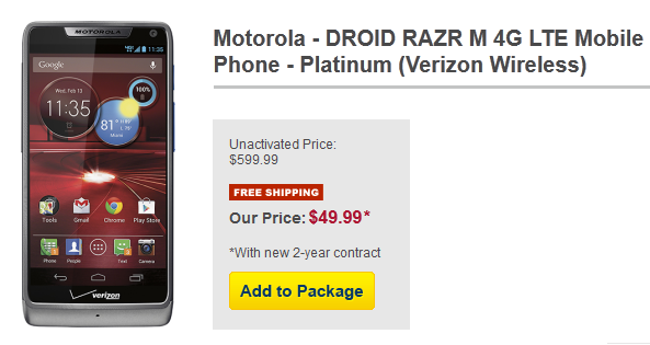 The Platinum version of the Motorola DROID RAZR M is just $49.99 from Best Buy - Platinum Edition of the Motorola DROID RAZR M available from Best Buy