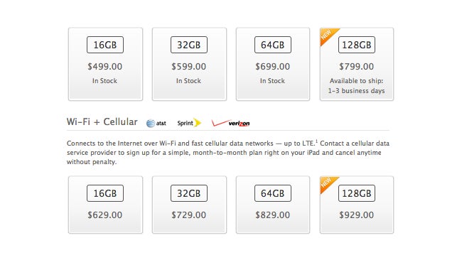 Apple iPad 4 is now officially the tablet with most internal storage as 128 GB version goes on sale