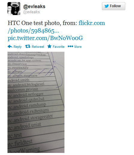 This tweet is said to show off a picture taken from the HTC One - Leaked photo from the HTC One&#039;s camera hits Flickr