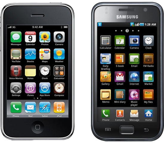 The Apple iPhone (L) and the Samsung Galaxy S - Tim Cook said &#039;No&#039; to suing Samsung  but Steve Jobs said &#039;Yes&#039;