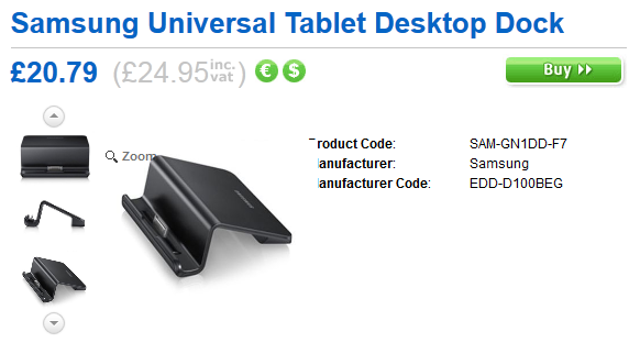One of the two parts of the new accessory that will include a Bluetooth QWERTY - Samsung 86s QWERTY dock for three popular tablets, replaces it with two part accessory