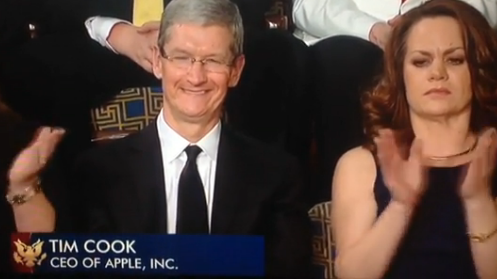 Apple CEO Tim Cook at the address - Watch as President Obama gives Apple a shout out during the State of the Union