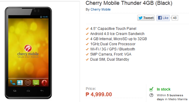 The Cherry Mountain Thunder is just $125 USD - The Cherry Mobile Thunder is no desert, but is an Ice Cream Sandwich flavored Android phone